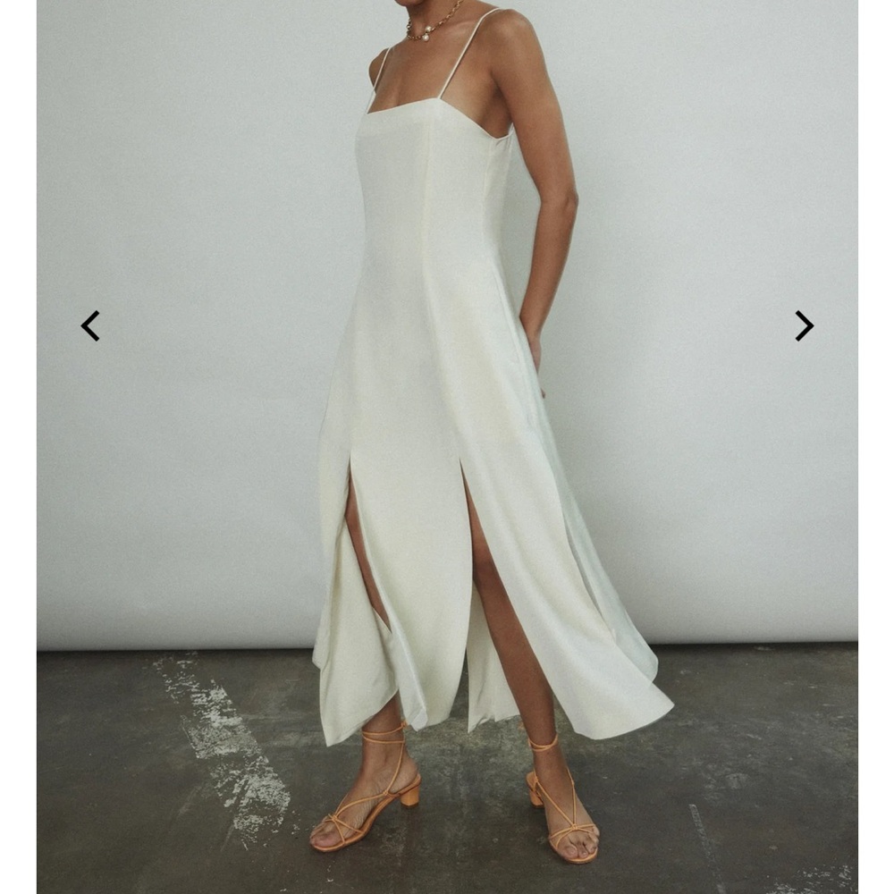 Theodora Dress in Ivory with Slits and Spaghetti Straps